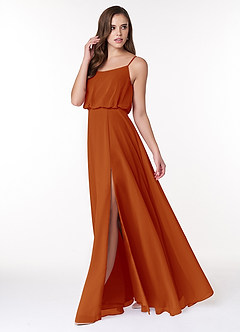 Azazie Lupe Bridesmaid Dresses Paprika A-Line Scoop Blouson Chiffon Dress image3