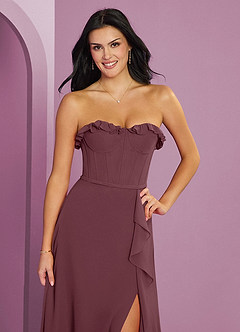 Barbie ♥ Azazie Robes de demoiselle d'honneur Robe Trapèze en Mousseline de soie Encolure en Forme de Cœur Sangria image6