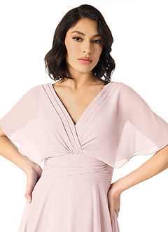 Azazie Pamela Bridesmaid Dresses Blushing Pink A-Line V-Neck Pleated Chiffon Dress image4