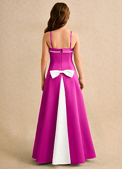 Azazie Izel Girls Formal Robe Demoiselle D'honneur Fillette Robe Trapèze en Mat Satiné Plissée Ivoire Fuchsia image7