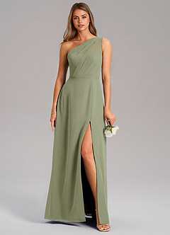 Azazie Phaedra Bridesmaid Dresses Pistachio A-Line One Shoulder Chiffon Dress image3