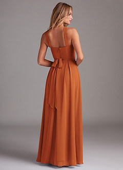 Azazie Dixie Bridesmaid Dresses Cinnamon A-Line Halter Pleated Chiffon Dress image2