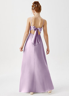 Azazie Shale Junior Robe Trapèze en Satin extensible Frostiges Flieder image3