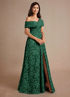 Azazie Milton Mother of the Bride Dresses Dark Green A-Line Pleated Floral Burnout Dress image3