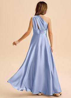 Azazie Charlize Junior Ice A-Line Pleated Stretch Satin Dress image2