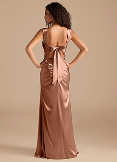 Azazie Jesaphine Bridesmaid Dresses Bronzer Sheath Bow Metallic Satin Dress image4