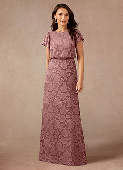Azazie Lehi Mother of the Bride Dresses Dusty Rose A-Line Boatneck Floral Burnout Dress image1