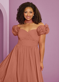 Barbie ♥ Azazie Suknie dla druhen Rozkloszowana sukienka z odkrytymi ramionami, falbaną i rozetkami image20