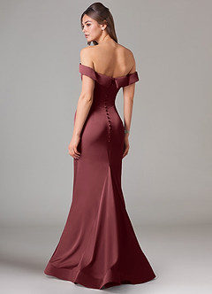 Azazie Everly Robes de demoiselle d'honneur Robe Sirène Convertible en Satin extensible Épaule décolletée Merlot image5