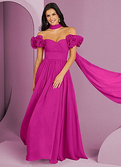 Barbie ♥ Azazie Abiti da Damigella Abito Convertibile A-Line in Chiffon a Spalla Scoperta Fucsia image13