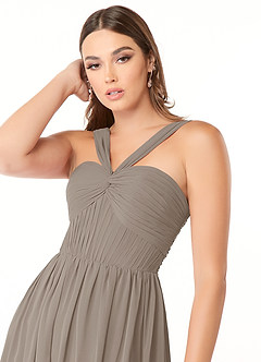 Azazie Dionne Bridesmaid Dresses Taupe A-Line Corset Chiffon Dress image6
