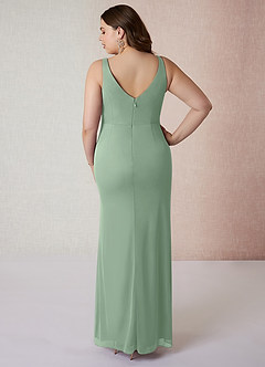 Azazie Leandra Bridesmaid Dresses Matcha Mermaid V-Neck Pleated Mesh Dress image9