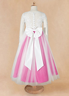 Azazie Elodie Flower Girl Dresses Ivory Fuchsia Ball-Gown Lace Dress image11
