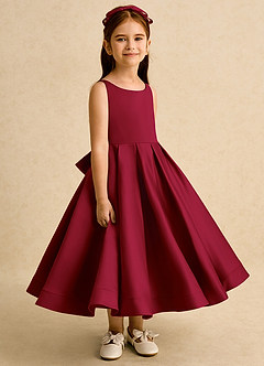 Azazie Babs Blumenmädchenkleider Ballkleid Plissee Matte Satin Kleid Burgunderrot image3