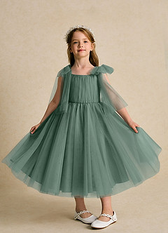 Azazie Dori vestidos de niña de las flores Vestido de Eucalipto de Tul de Corte En A con Volante image6