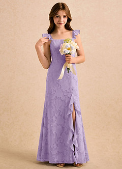 Azazie Novanlie Girls Formal Flower Girl Dresses Lilac Mermaid Bow Floral Burnout Dress image5