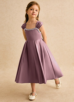 Azazie Yosemite Flower Girl Dresses Vintage Mauve Ball-Gown Sweetheart Neckline Matte Satin Dress image6
