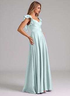 Azazie Leilani Robes de demoiselle d'honneur Robe Trapèze en Satin extensible Rayé Verre De Mer image6