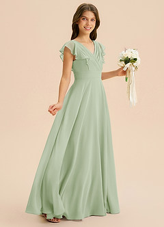 Azazie Anysa Junior Robe Trapèze en Mousseline de soie Rayé Vert Sauge image5