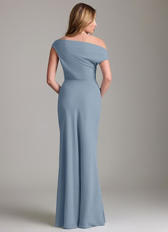 Azazie Emerson Probar vestidos en casa Vestido de Azul Polvoriento de Gasa de Corte Recto con Vestidos sin tirantes image4