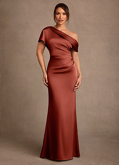 Azazie Rutha Kleider für die Brautmutter Etui One-Shoulder Stretch-Satin Kleid Terrakotta image1