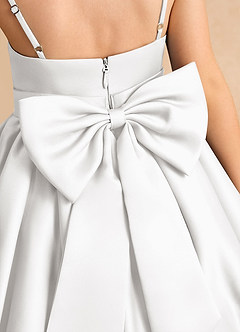 Azazie Davine Flower Girl Dresses White A-Line Spaghetti Strap Matte Satin Dress image10