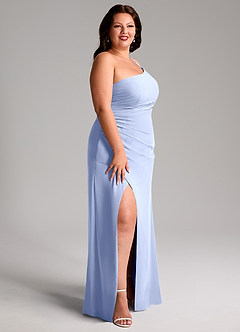 Azazie Eren Vestidos de madrinha de casamento Vestido Gelo de Chiffon de Bainha com Um ombro image12