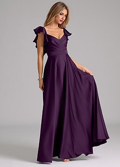 Azazie Leilani Bridesmaid Dresses Grape A-Line Ruched Stretch Satin Dress image4