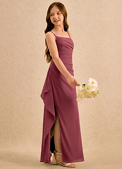 Azazie Cannoli Girls Formal Abiti da Ragazza di Fiori Abito A-Line in Chiffon Plissettato Merlot image4