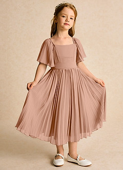 Azazie Gisele Abiti da Ragazza di Fiori Abito A-Line in Chiffon Plissettato Champagne Rosa image5