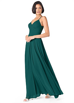 Azazie Avelina Bridesmaid Dresses Peacock A-Line V-Neck Pleated Chiffon Dress image3