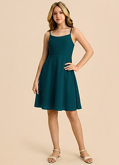 Azazie Shale Junior Pine A-Line Bow Chiffon Dress image3