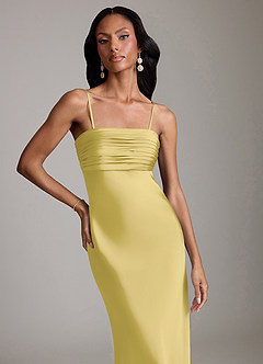 Azazie Saylor Vestidos de damas de honor Vestido de Canario de Satén Elástico de Corte Sirena con Sin tirantes image3