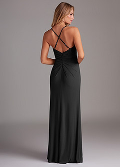 Azazie Sami Bridesmaid Dresses Black Sheath Pleated Luxe Knit Dress image2