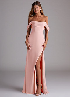 Azazie Saige Bridesmaid Dresses Powder Pink A-Line Off the Shoulder Chiffon Convertible Dress image1