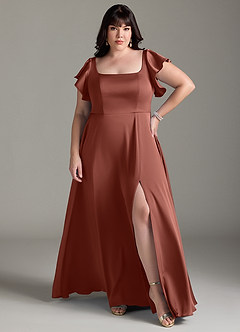 Azazie Bondi Robes de demoiselle d'honneur Robe Trapèze en Satin extensible Arc Auburn image7