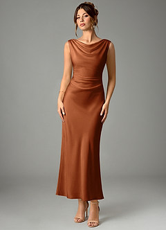 Azazie Kieryn Bridesmaid Dresses Copper Mermaid Pleated Stretch Satin Dress image1