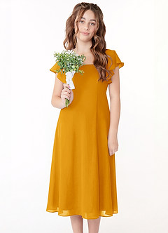 Azazie Bondi Junior Linia A Marszczony Szyfon Długość herbaty Młodsza druhna Sukienka image4