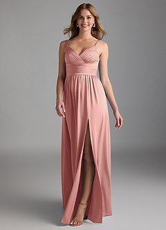 Azazie Chanel Bridesmaid Dresses Rosette A-Line Pleated Stretch Satin Dress image1