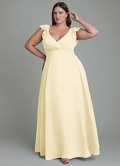 Azazie Leilani Bridesmaid Dresses Lemon Sorbet A-Line Pleated Chiffon Dress image6
