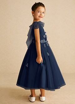 Azazie Minia Flower Girl Dresses Dark Navy A-Line Bow Matte Satin Dress image2