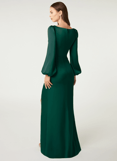 Azazie Mel Bridesmaid Dresses Emerald Sheath Long Sleeve Stretch Satin Dress image7