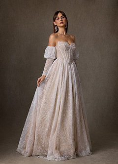 Azazie Sienna Trouwjurken Jurk van Kant met A-Lijn Sweetheart Halslijn Diamant Wit Naakt image4