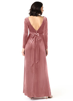 Azazie Brynn Bridesmaid Dresses Dusty Rose A-Line Long Sleeve Velvet Dress image4