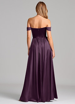 Azazie Raisa Bridesmaid Dresses Plum A-Line Off the Shoulder Stretch Satin Dress image5