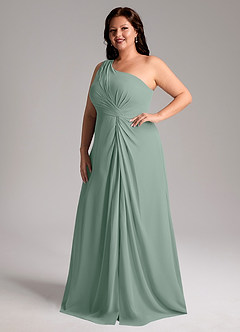 Azazie Brooke Bridesmaid Dresses Silver Sage A-Line One Shoulder Chiffon Dress image8