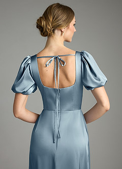 Azazie Fyona Brudtärnklänningar Klä av A-Linje i Stretch Satin Plisserad Dammblå image8