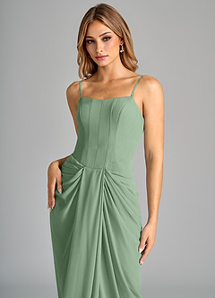 Azazie Anaïs Vestidos de damas de honor Vestido de Matcha de Gasa de Corte Recto con Sin tirantes image7