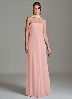 Azazie Ilana Robes de demoiselle d'honneur Robe Trapèze en Mousseline de soie Bustier Rose Poudré image4