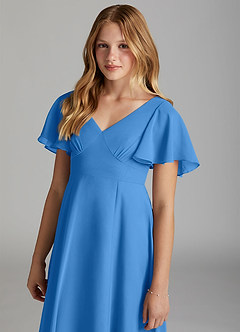 Azazie Kimber Junior Blue Jay A-Line Pleated Chiffon Dress image6